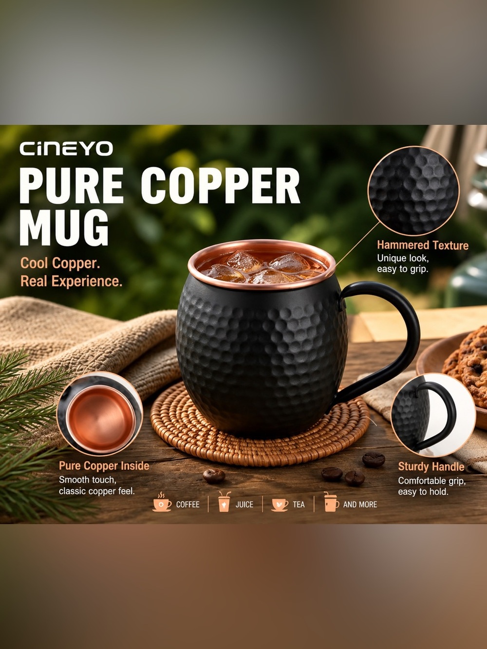 Midnight Copper Hand-Hammered Mug – 16 oz